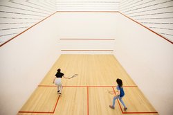 Female squash-players in the indoor court