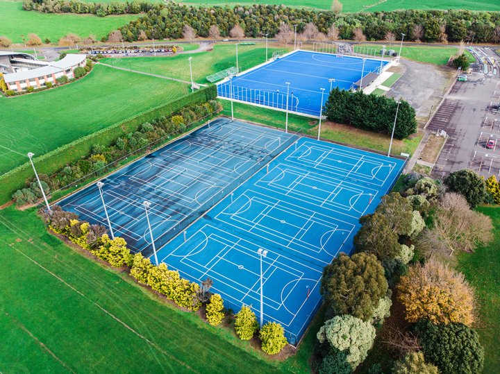 Aerial photo of the outdoor courts at Manawatū Recreation Centre