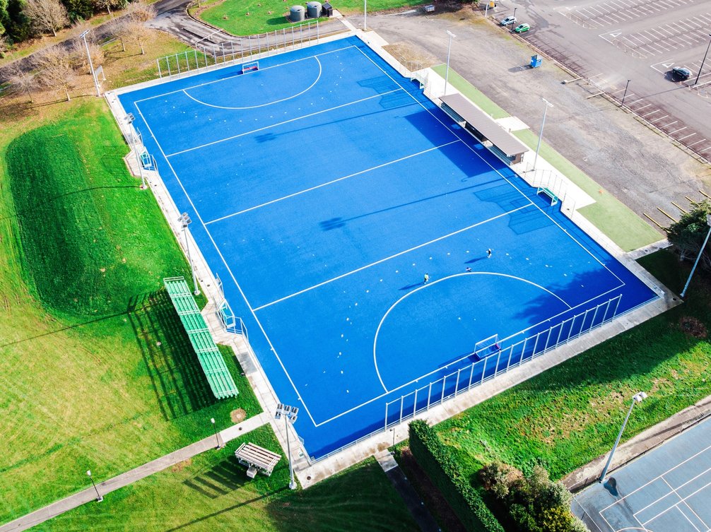 Aerial photo of the outdoor basketball court at Manawatū Recreation Centre