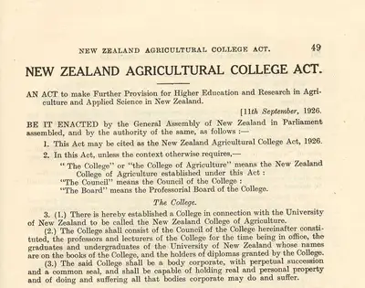 The New Zealand Agricultural College Act