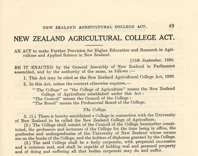 The New Zealand Agricultural College Act