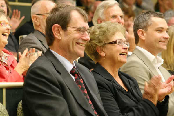 Professor Barrie Macdonald, his wife Maureen and son Bruce at Professor Macdonald’s farewell in 2008.