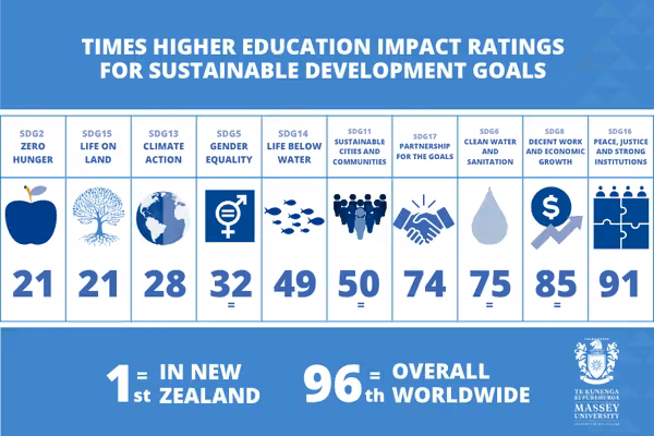 Table infographic of Times Higher Education Impact Ratings results.