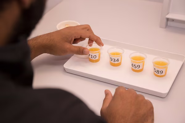 juice in four testing cups