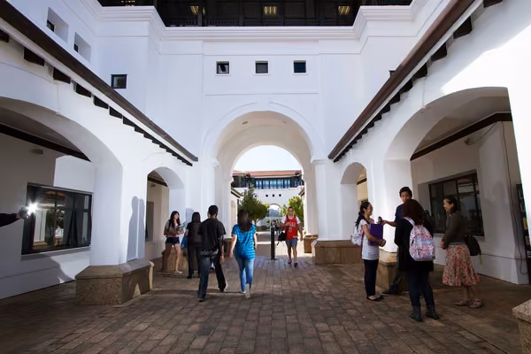 Students walking in the distance on campus