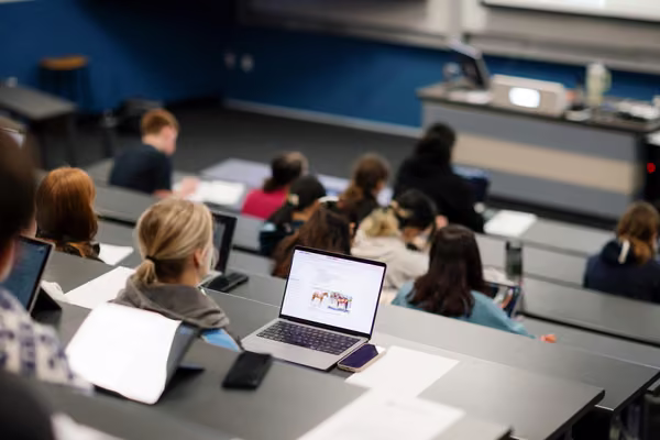 Massey University lecture threatre with students.