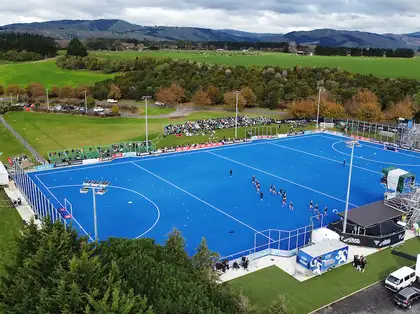 Aerial view of sports grounds.