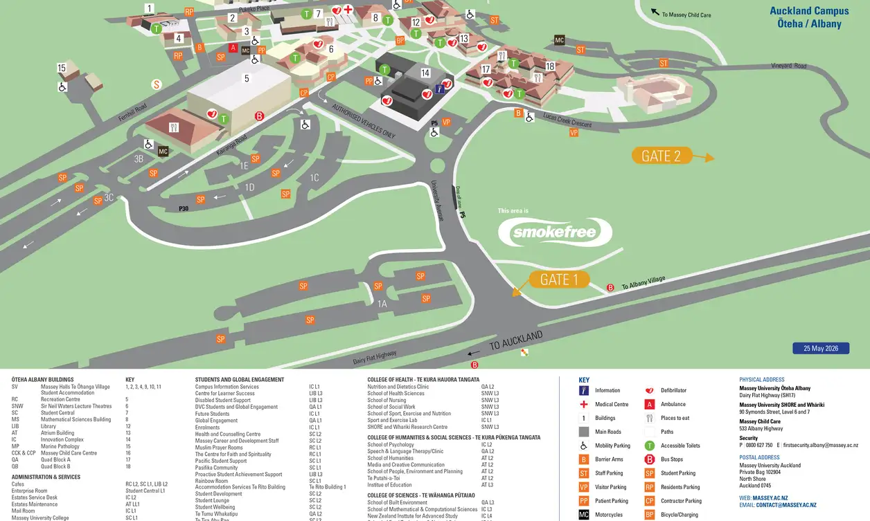 Auckland campus map of the East Precinct