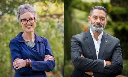 Professor Giselle Byrnes and Professor Meihana Durie.