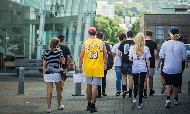 Students walking on Massey University Wellington campus