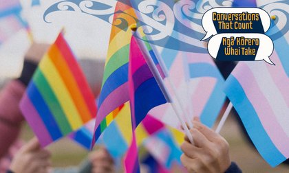 Rainbow flags being held up by people
