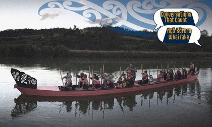 A group of Māori people paddling a waka