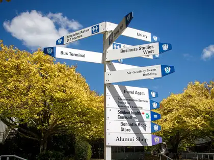 A signpost for the Manawatū campus