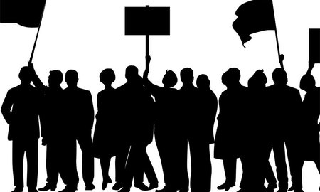 Stock image of protestors in silhouette