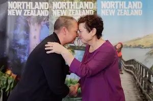 Northland Board Chair Suzanne Duncan and Vice-Chancellor Professor Jan Thomas engage in hongi.
