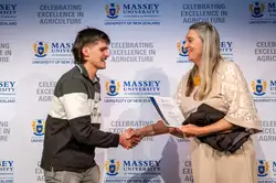 Excellence in Animal Science third year winnerJack Forster with LIC sponsor Lorna McNoughton.