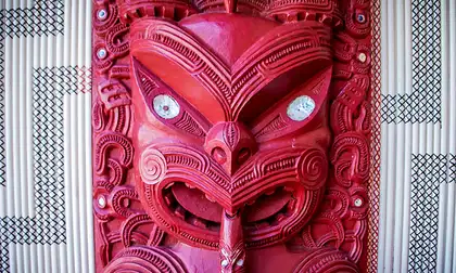 Close-up of traditional wooden Māori carving