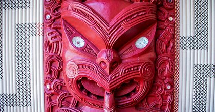 Close-up of traditional wooden Māori carving