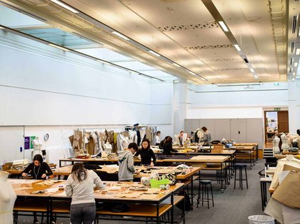 Wide shot of students in fashion studio
