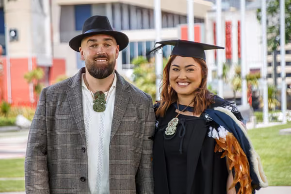 Alicia Bristowe wearing Korowai (Māori cloak) at Graduation November 2024