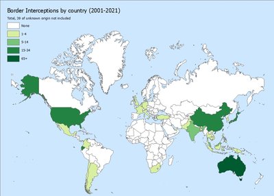 High risk insect interceptions map