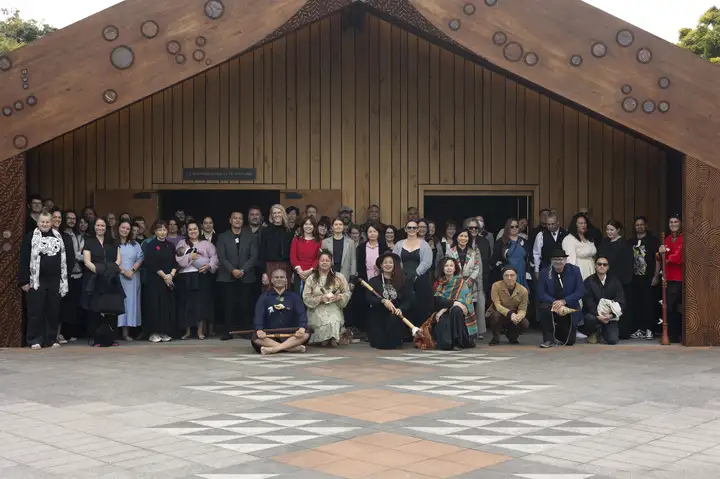 Gathering of people outside of marae