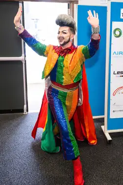 Drag King and comedian Hugo Grrl enters Lil' Gay Out.