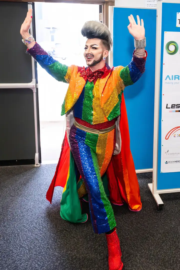 Drag King and comedian Hugo Grrl enters Lil' Gay Out.