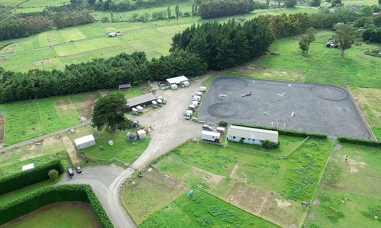 Aerial photo of the Equestrian Centre, showing large outdoor arena