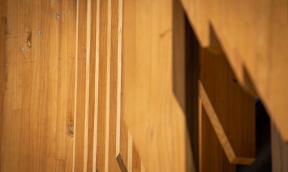 Wood detailing on entrance way of the Innovation Complex