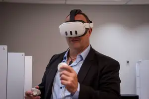 man wearing virtual reality headset