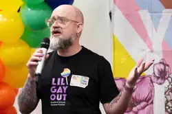Event organiser Mark Kaneko speaking to the audience.