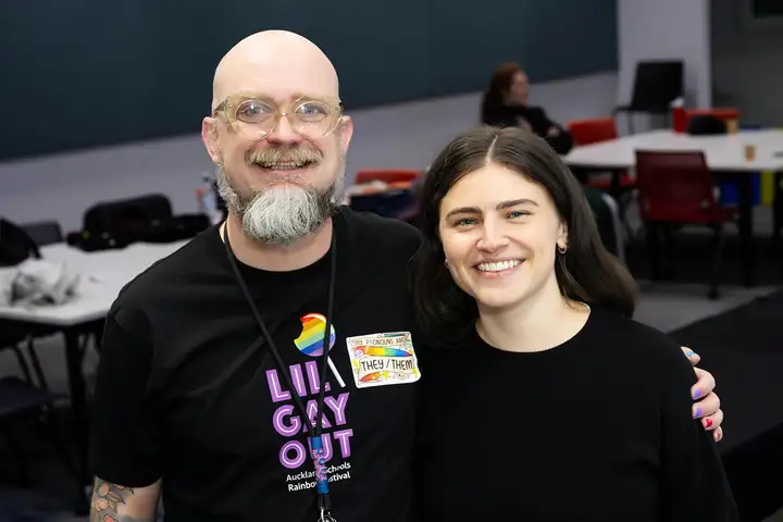 Event Organiser Mark Kaneko and Green Party Co-Leader Chlöe Swarbrick standing next to eachother.