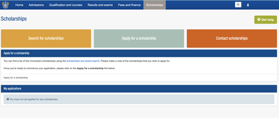 Select the Scholarships tab and choose apply for scholarship