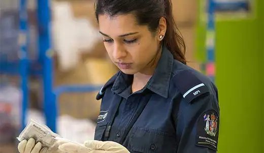 Image of border security worker examining foreign items