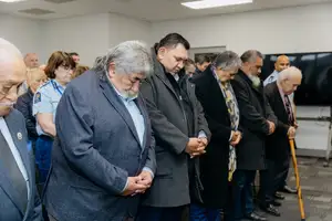 Members of Te Rūnanga o Ngāti Whātua and New Zealand Police at blessing event.