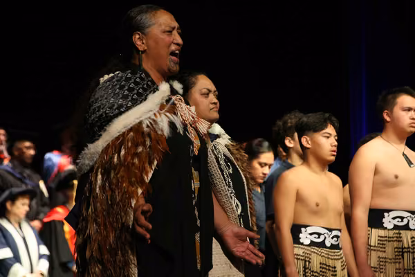 Māori welcome by people wearing traditional Maori costume