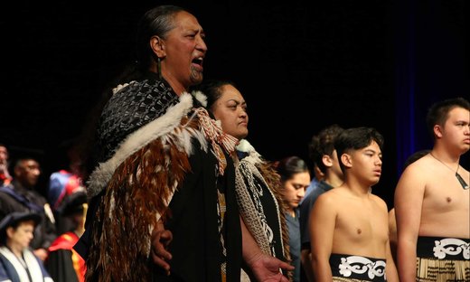 Māori welcome by people wearing traditional Maori costume