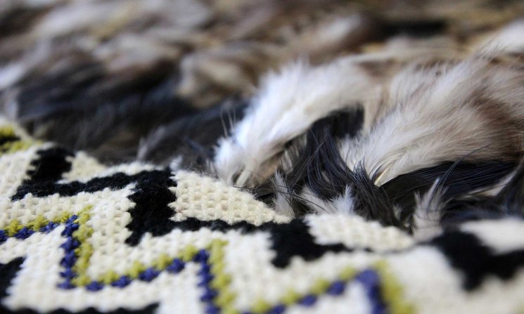 Close-up of traditional Maori feather cloak, a Korowai