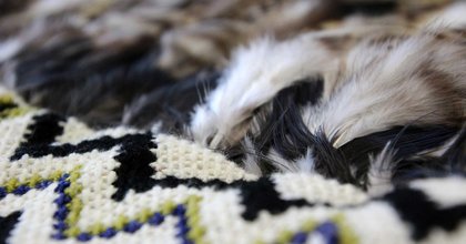 Close-up of traditional Maori feather cloak, a Korowai