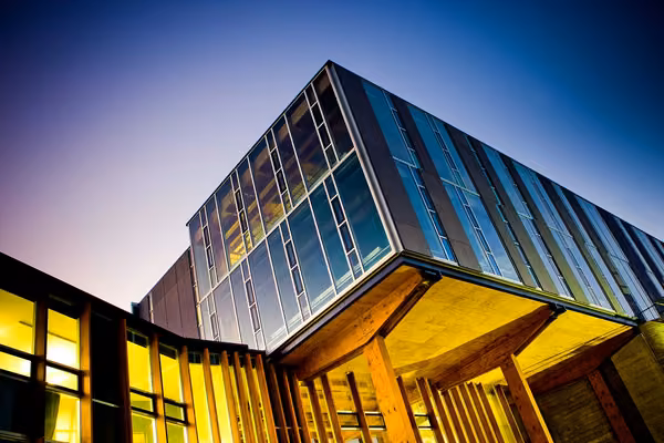 Building at night on the Wellington campus