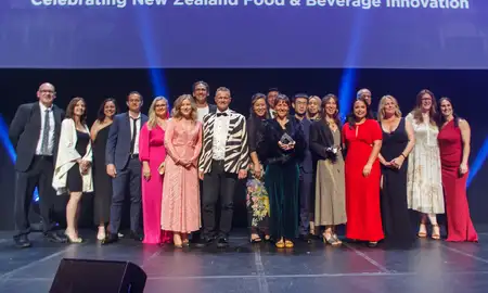 All the winners of the New Zealand Food Awards on the stage.