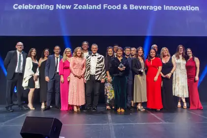 All the winners of the New Zealand Food Awards on the stage.