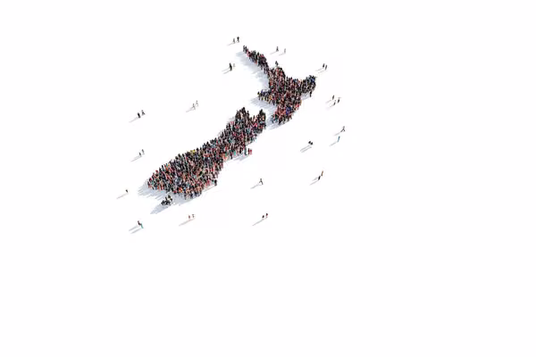 Abstract of a group forming the shape of New Zealand