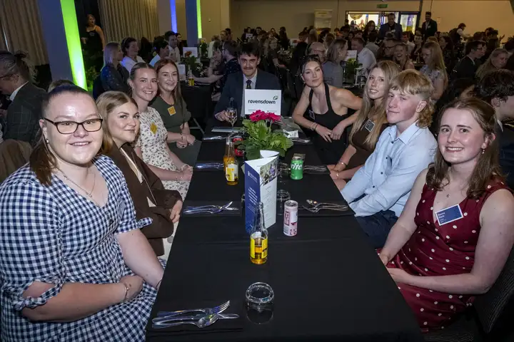 Students and industry representatives at the Ravensdown-sponsored table during the Massey Agriculture Awards Dinner.