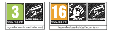 PEGI labels now required on games that include loot boxes. Label text: "In game Purchases (includes Random Items).
