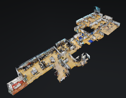 3D plan showing a facility laid out with all its rooms, taken from a 3d virtual tour.