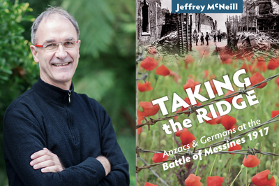 Dr Jeffrey McNeill on the left, Taking the Ridge book cover on the right