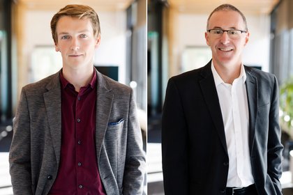 Dr Nick Smith (left) and Dr Andrew Fletcher from the Riddet Institute's Sustainable Nutrition Initiative.