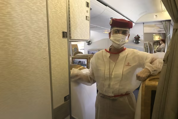 Stacey Boyce while working as a cabin crew member for Emirates.